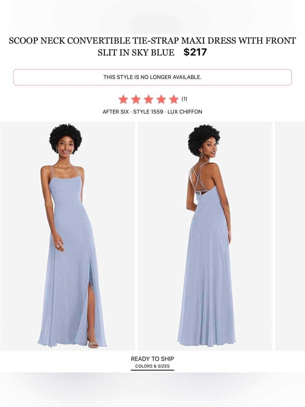 After Six Sky Blue Scoop Neck Convertible Tie-Back Maxi Dress